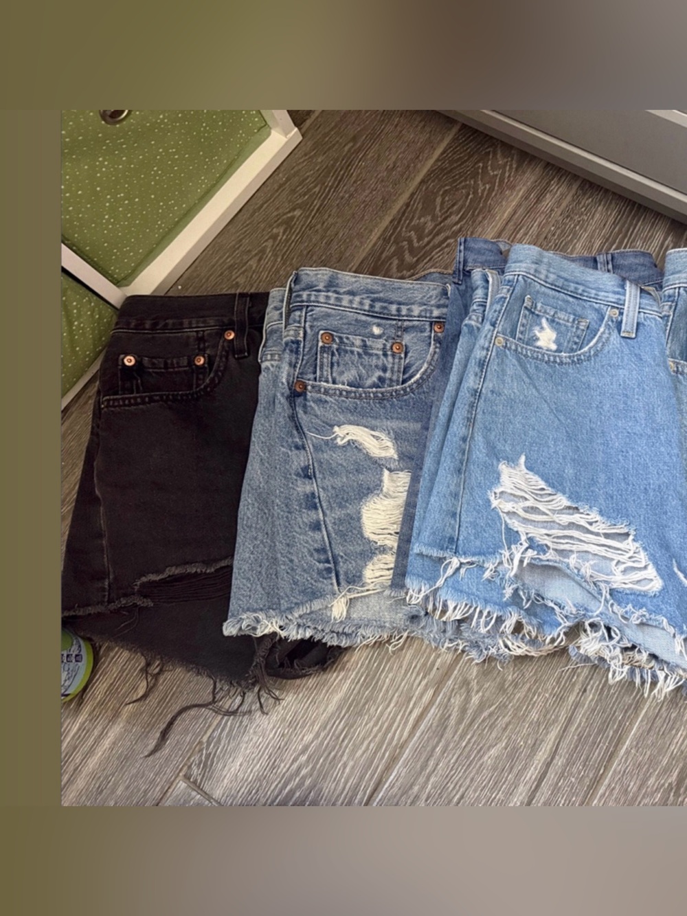Levi's Black and Light Blue Distressed Denim Shorts Trio 28
